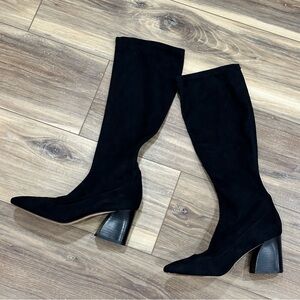 Donald J. Pliner Knee High Black Suede Pull on Heeled Boots Women’s Size 7.5